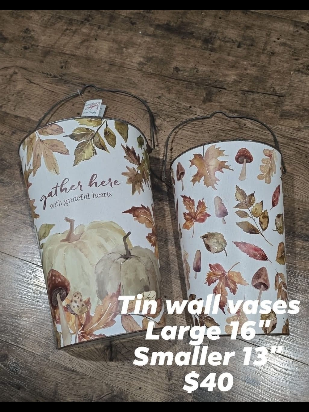 Primitives by Kathy White & Brown Autumn Pumpkin Tin Wall Vase Pair